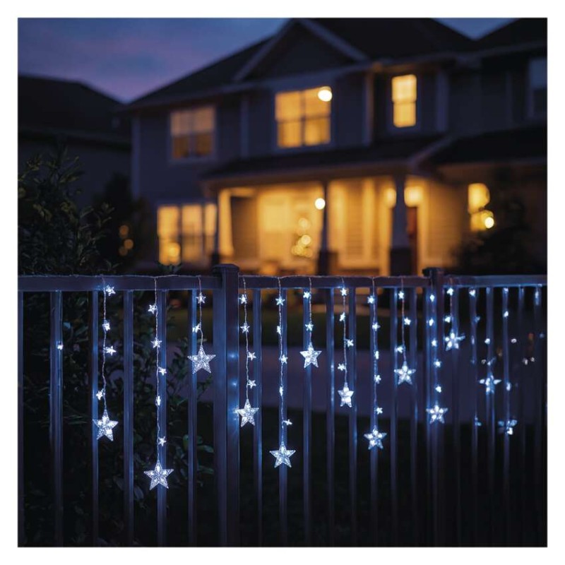 LED vánoční závěs – hvězdy, 170x85 cm, 3x AA, venkovní i vnitřní, studená bílá, časovač
