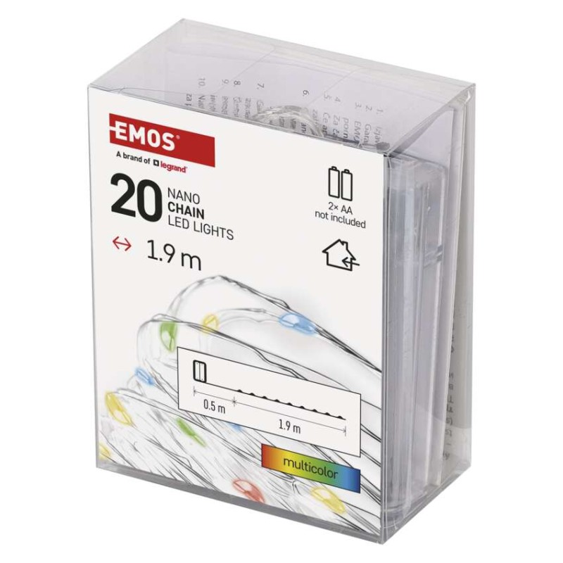 LED vánoční nano řetěz, 1,9 m, 2x AA, vnitřní, multicolor, časovač