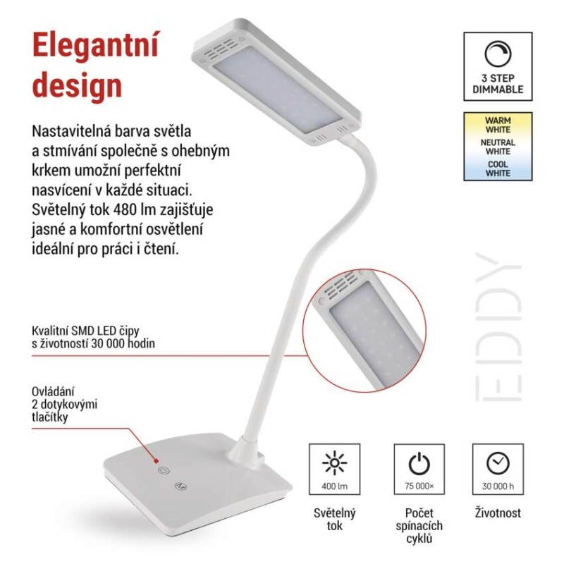 LED stolní lampa EDDY, bílá