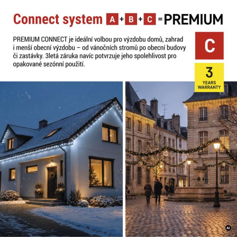 Premium LED spojovací řetěz černý, 10 m, venkovní i vnitřní, studená bílá