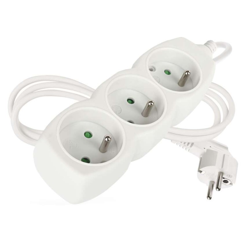 Prodlužovací kabel 1,5 m / 3 zásuvky / bílý / PVC / 1 mm2