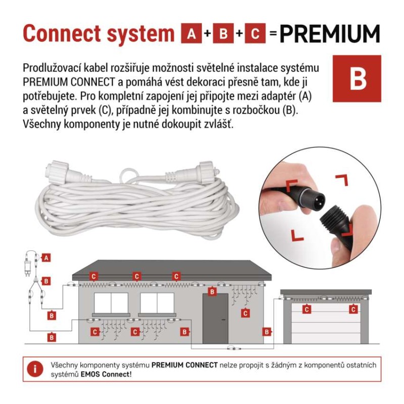 Prodlužovací kabel pro spojovací řetězy Premium bílý, 10 m, venkovní i vnitřní