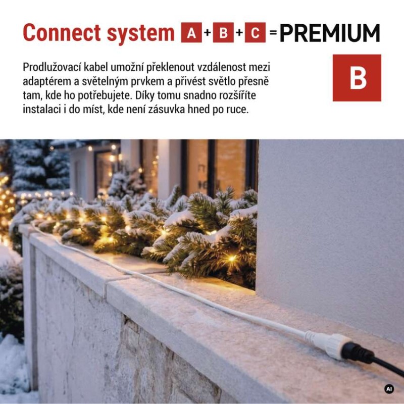 Prodlužovací kabel pro spojovací řetězy Premium bílý, 10 m, venkovní i vnitřní