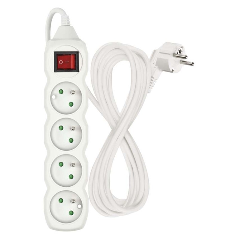 Prodlužovací kabel 5 m / 4 zásuvky / s vypínačem / bílý / PVC / 1 mm2
