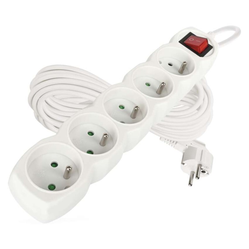 Prodlužovací kabel 10 m / 5 zásuvek / s vypínačem / bílý / PVC / 1 mm2
