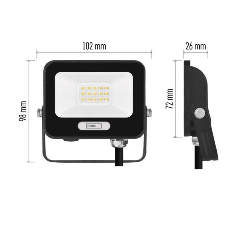 LED reflektor GLARO 10W, černý, IP65, 1000 lm, neutrální bílá