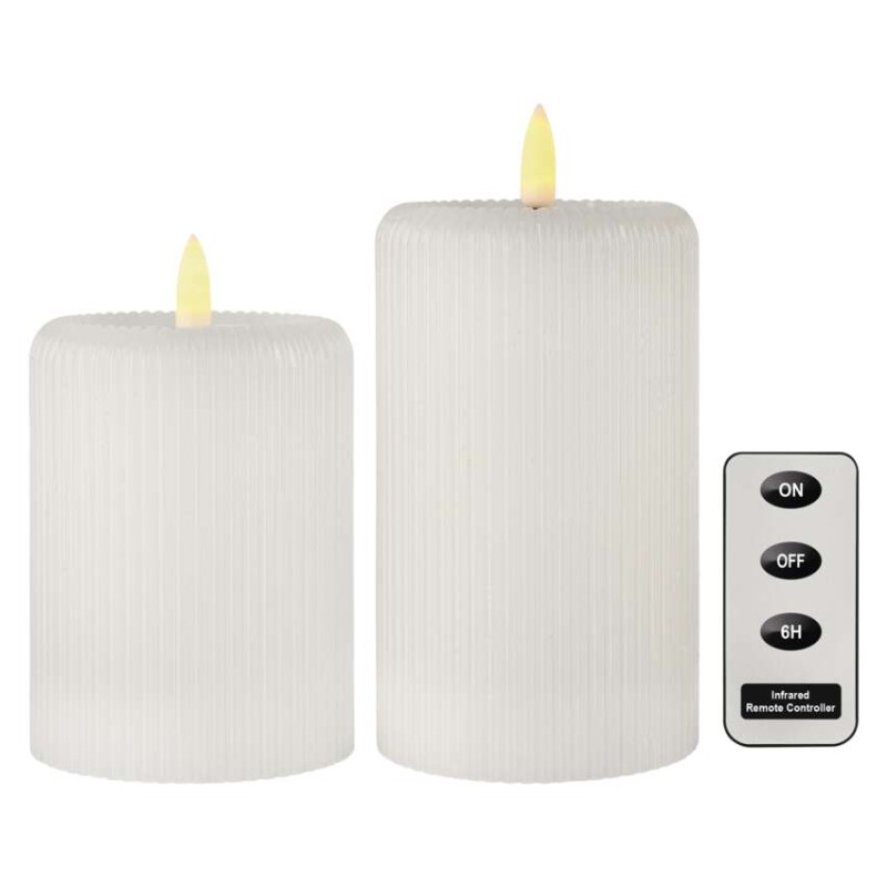 LED dekorace – 2x vosková svíčka s reálným plamenem, 4x AA, teplá bílá, časovač