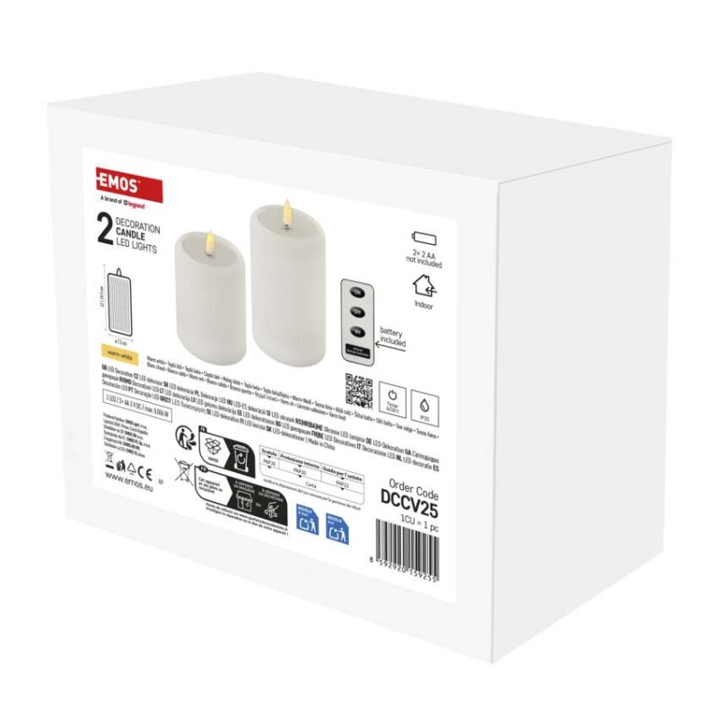 LED dekorace – 2x vosková svíčka s reálným plamenem, 4x AA, teplá bílá, časovač
