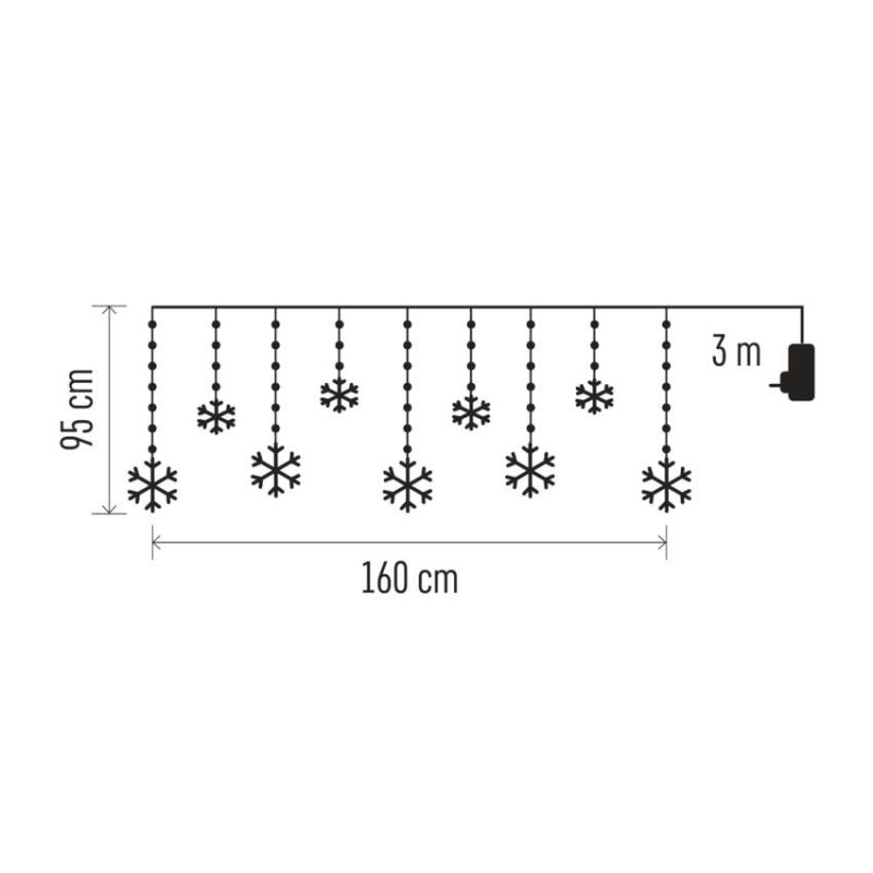 LED vánoční závěs – vločky, 160x95 cm, venkovní i vnitřní, studená bílá, časovač