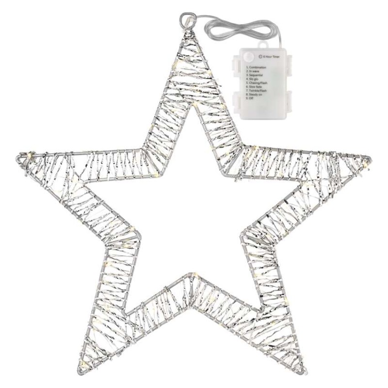 LED dekorace - závěsná hvězda, 3xAA, teplá bílá, časovač