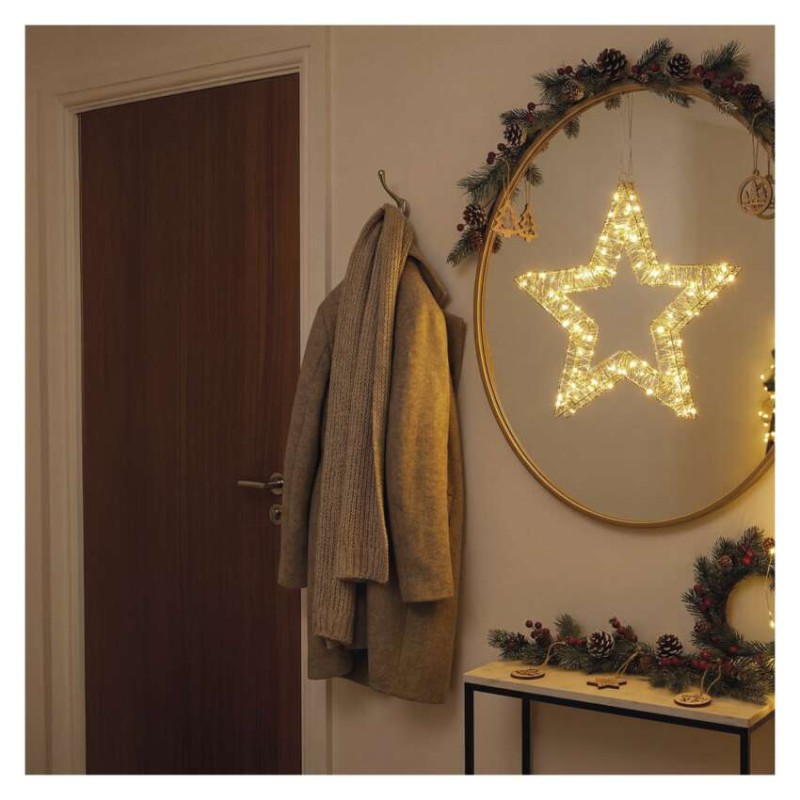 LED dekorace - závěsná hvězda, 3xAA, teplá bílá, časovač