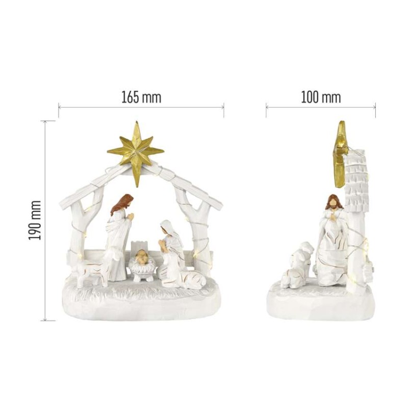 LED vánoční betlém, 16,5 cm, 2x AAA, vnitřní, teplá bílá, časovač