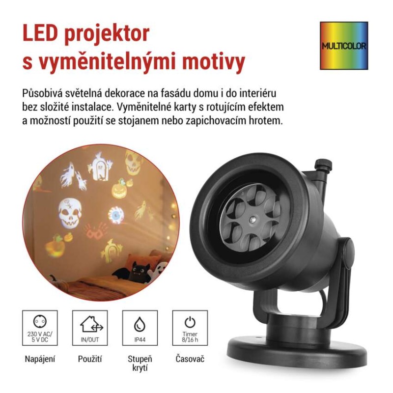LED dekorativní projektor – 6 motivů, venkovní i vnitřní