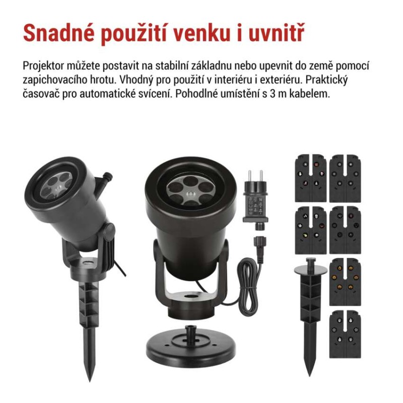 LED dekorativní projektor – 6 motivů, venkovní i vnitřní