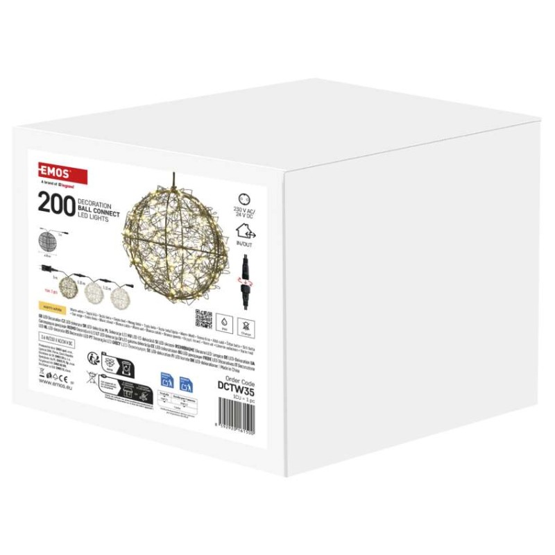 LED vánoční koule spojovací – 200 LED, venkovní i vnitřní, teplá bílá