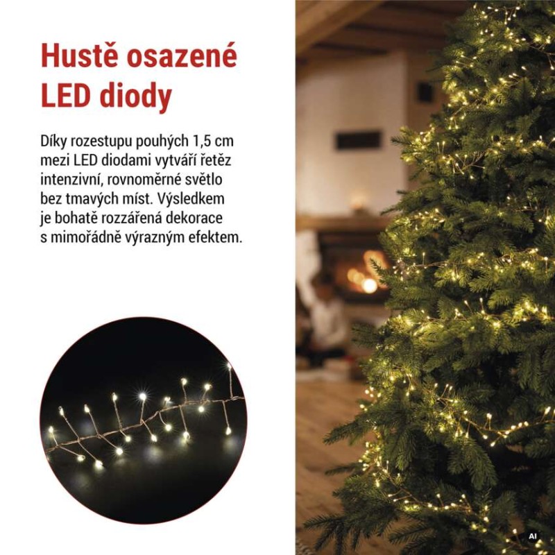 LED nano řetěz na cívce, měděný, 14,4 m, venkovní i vnitřní, teplá bílá, časovač