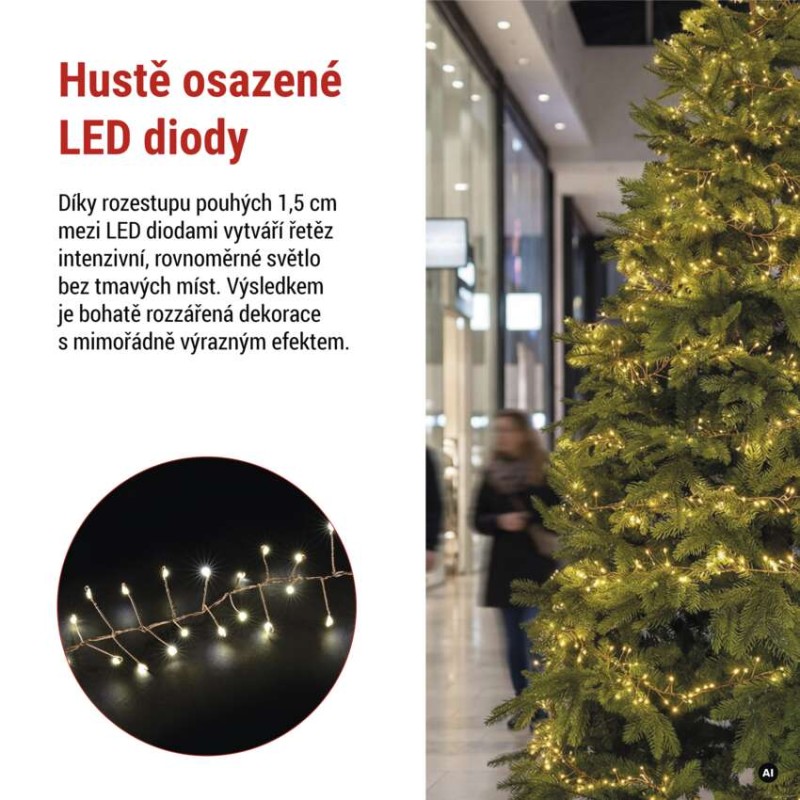 LED nano řetěz na cívce, měděný, 19,2 m, venkovní i vnitřní, teplá bílá, časovač