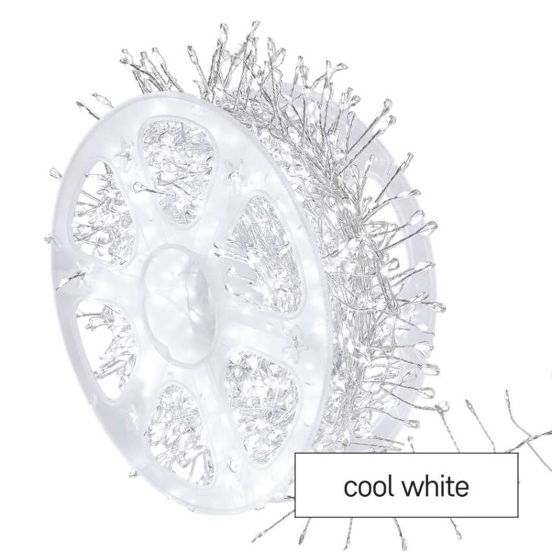 LED nano řetěz na cívce, stříbrný, 14,4 m, venkovní i vnitřní, studená bílá, časovač