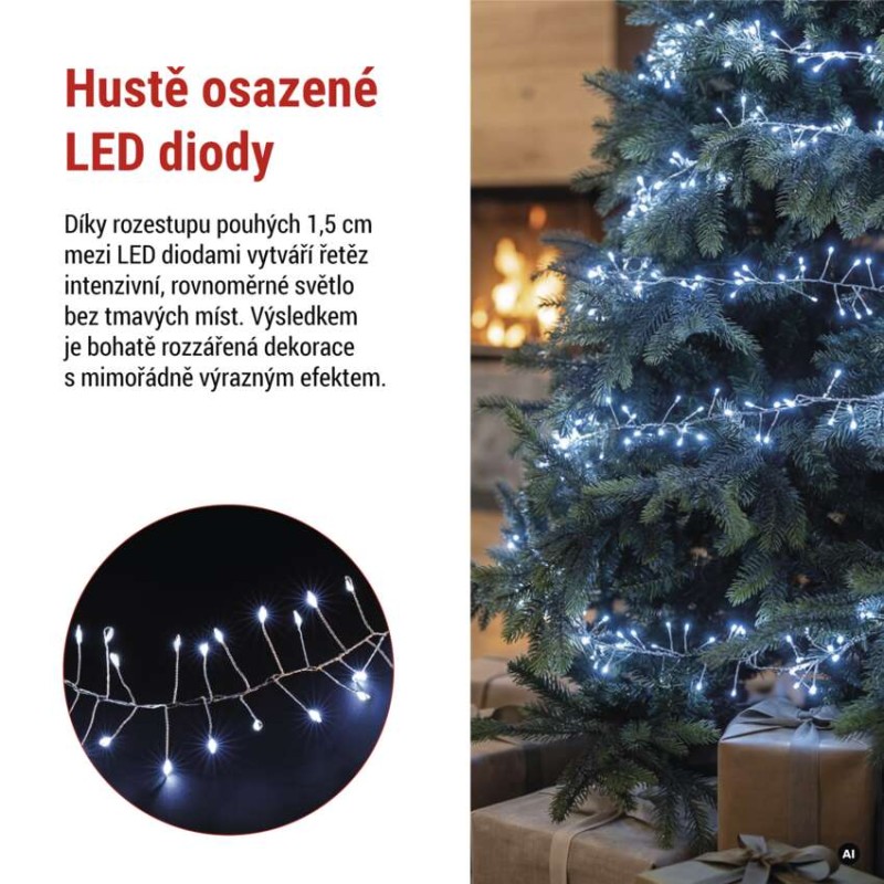 LED nano řetěz na cívce, stříbrný, 14,4 m, venkovní i vnitřní, studená bílá, časovač