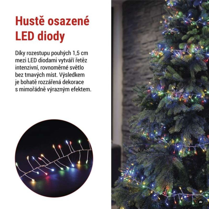 LED nano řetěz na cívce, stříbrný, 9,6 m, venkovní i vnitřní, multicolor, časovač
