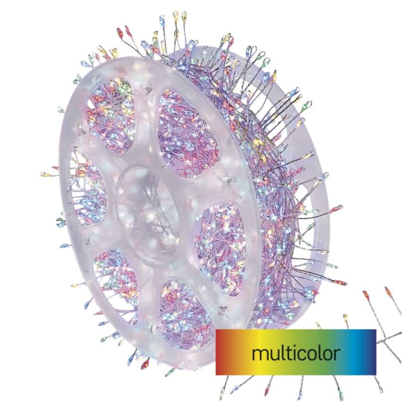 LED nano řetěz na cívce, stříbrný, 14,4 m, venkovní i vnitřní, multicolor, časovač