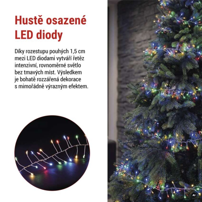 LED nano řetěz na cívce, stříbrný, 14,4 m, venkovní i vnitřní, multicolor, časovač