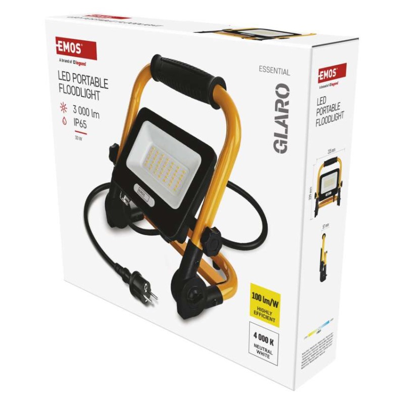 LED reflektor GLARO 30W, žluto-černý, IP65, 3000 lm, neutrální bílá