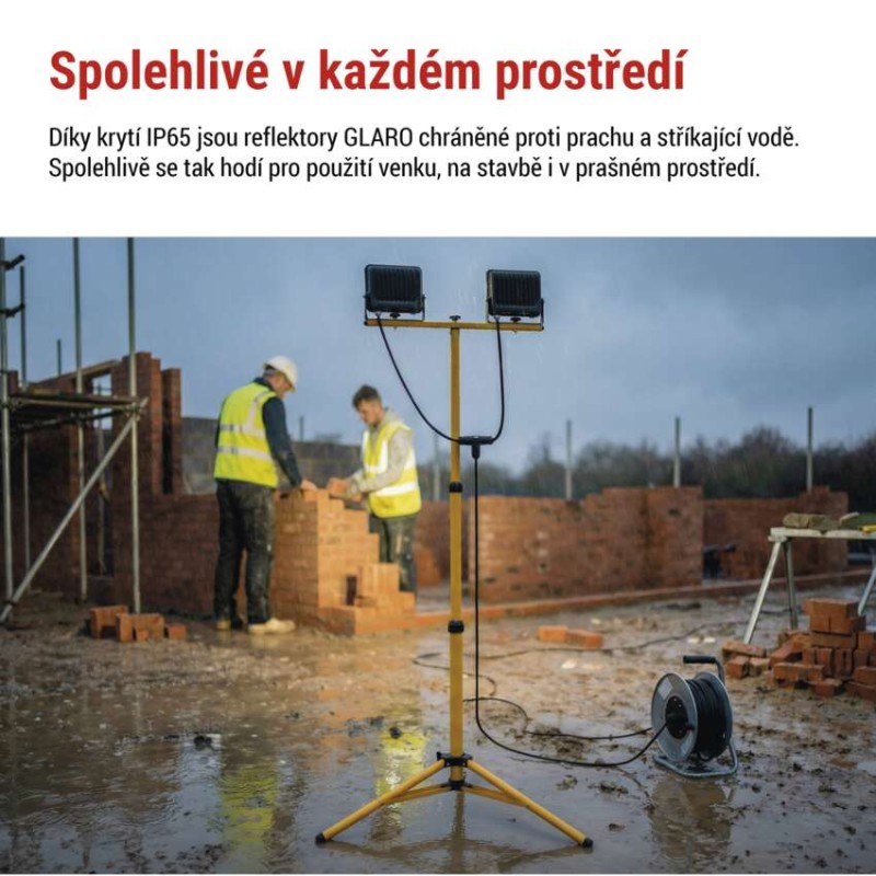 LED reflektor GLARO, 2×30W + trojnožka, černý, neutrální bílá