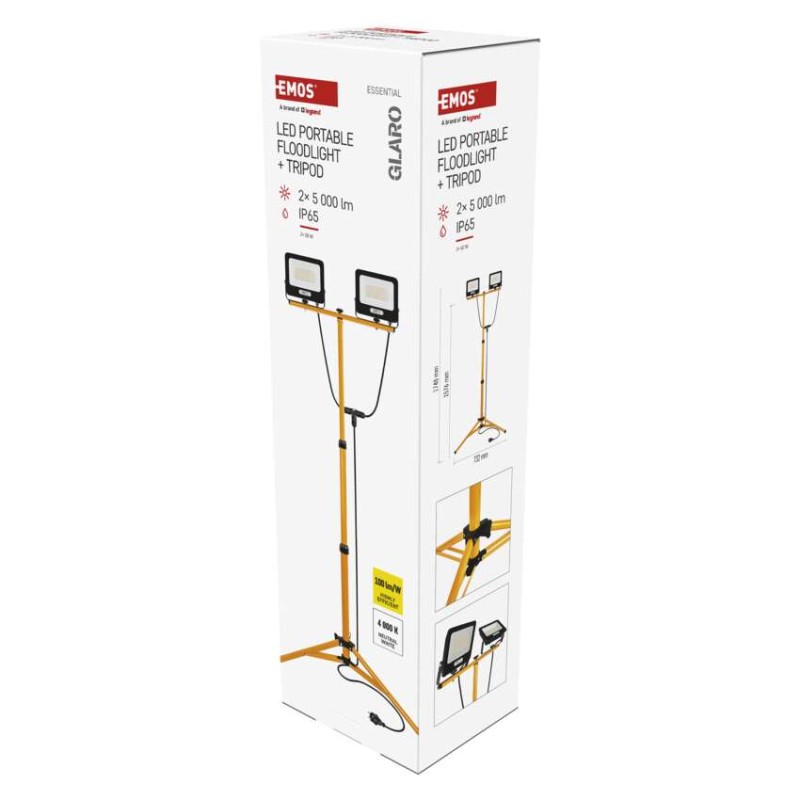 LED reflektor GLARO, 2×50W + trojnožka, černý, neutrální bílá