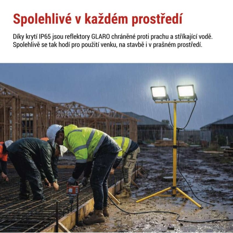 LED reflektor GLARO, 2×50W + trojnožka, černý, neutrální bílá
