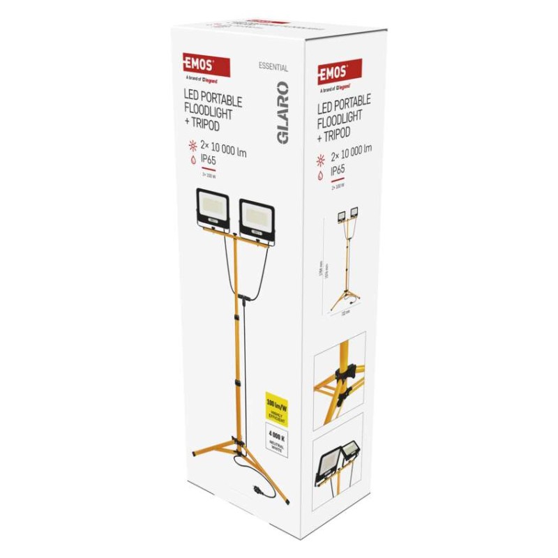 LED reflektor GLARO, 2×100W + trojnožka, černý, neutrální bílá