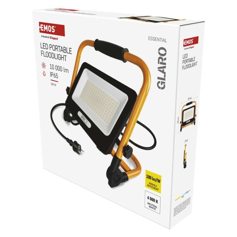 LED reflektor GLARO 100W, žluto-černý, IP65, 10 000 lm, neutrální bílá
