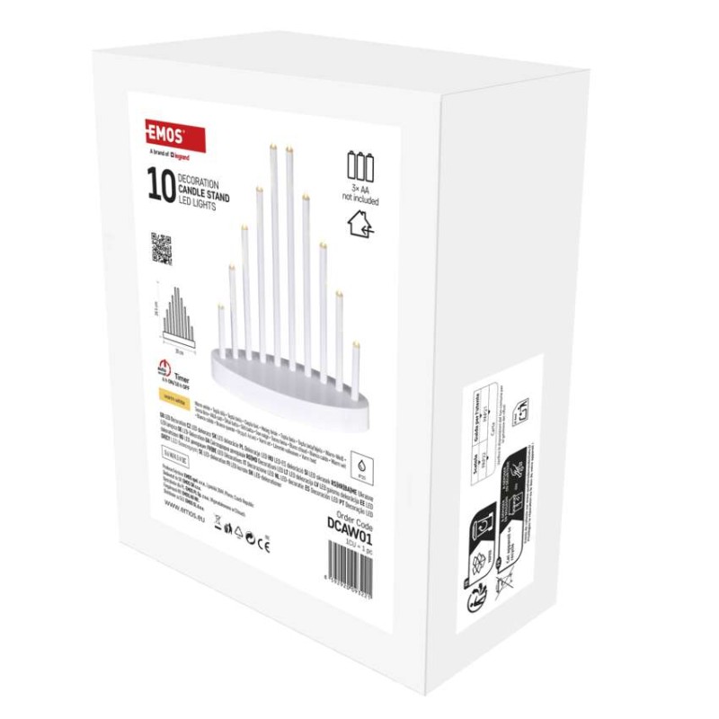 LED svícen bílý, 24,5 cm, 3x AA, vnitřní, teplá bílá, časovač