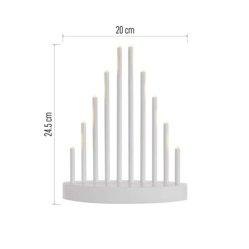 LED svícen bílý, 24,5 cm, 3x AA, vnitřní, teplá bílá, časovač