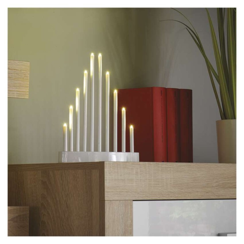 LED svícen bílý, 24,5 cm, 3x AA, vnitřní, teplá bílá, časovač