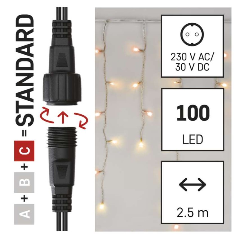 Standard LED spojovací řetěz pulzující – rampouchy, 2,5 m, venkovní, červená/vintage