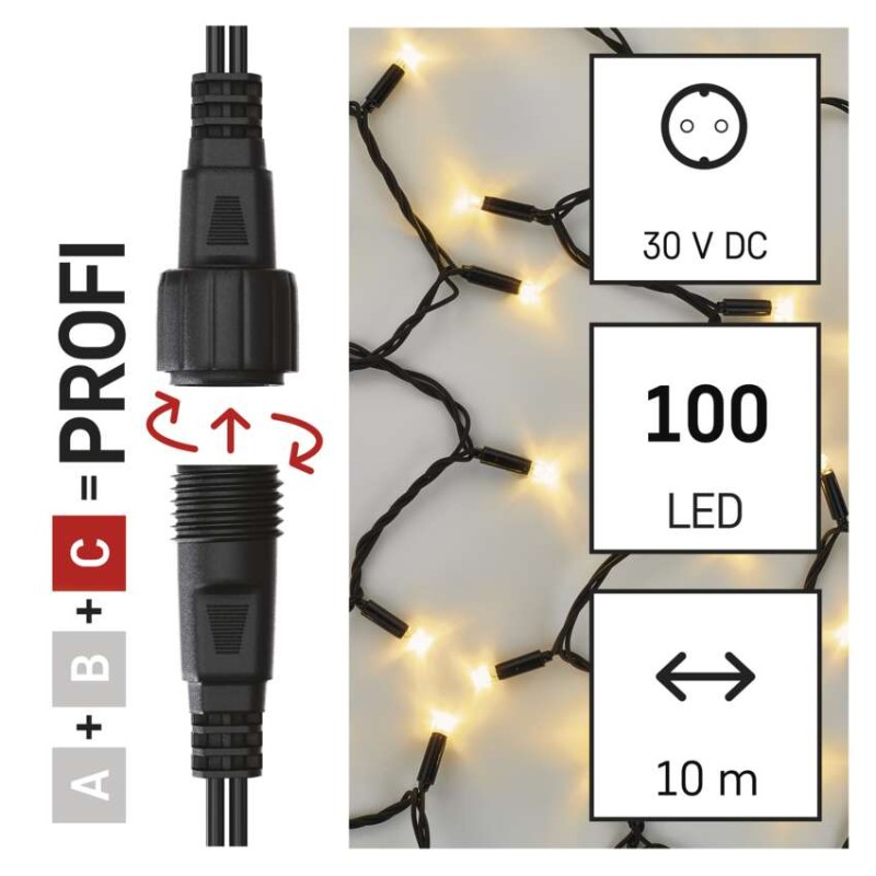 Profi LED spojovací řetěz černý, 10 m, venkovní i vnitřní, teplá bílá