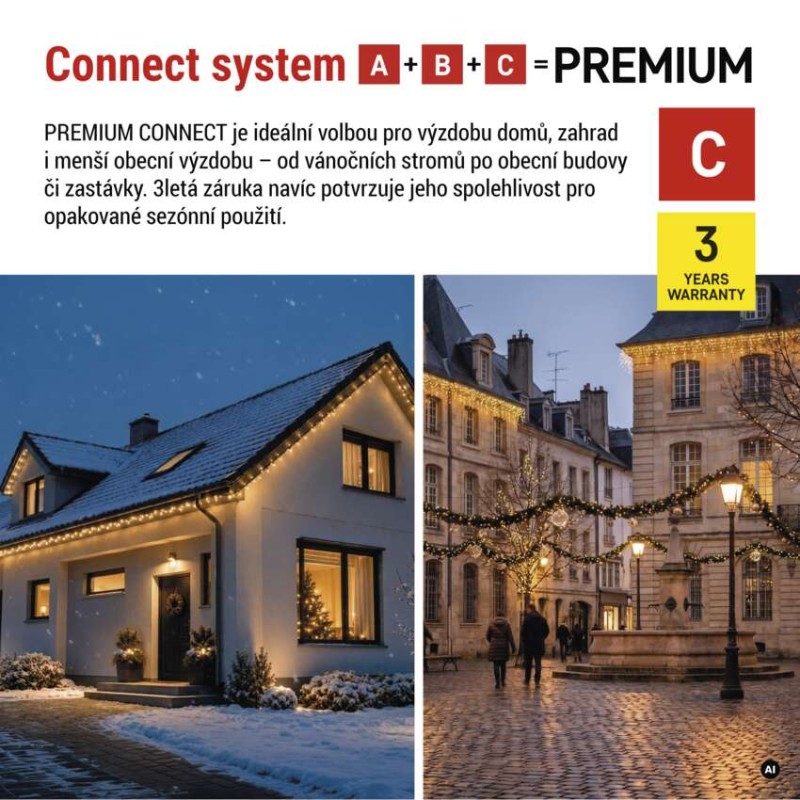 Premium LED spojovací řetěz černý, 5 m, venkovní i vnitřní, teplá bílá