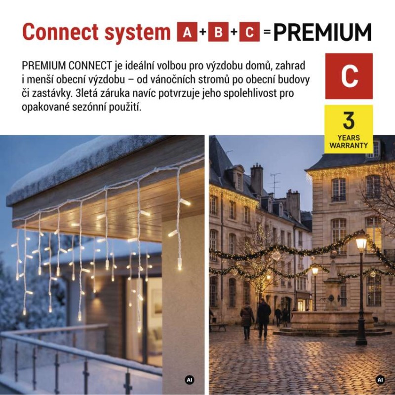 Premium LED spojovací řetěz bílý – rampouchy, 3 m, venkovní, teplá bílá