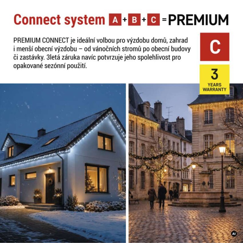 Premium LED spojovací řetěz černý, 5 m, venkovní i vnitřní, studená bílá