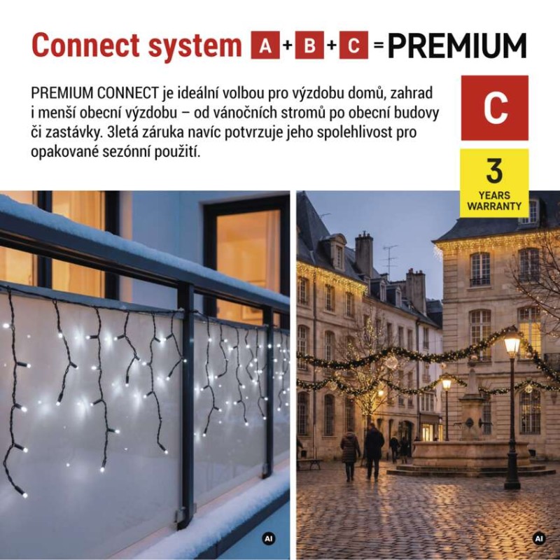 Premium LED spojovací řetěz černý – rampouchy, 3 m, venkovní, studená bílá