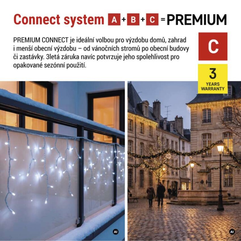 Premium LED spojovací řetěz bílý – rampouchy, 3 m, venkovní, studená bílá
