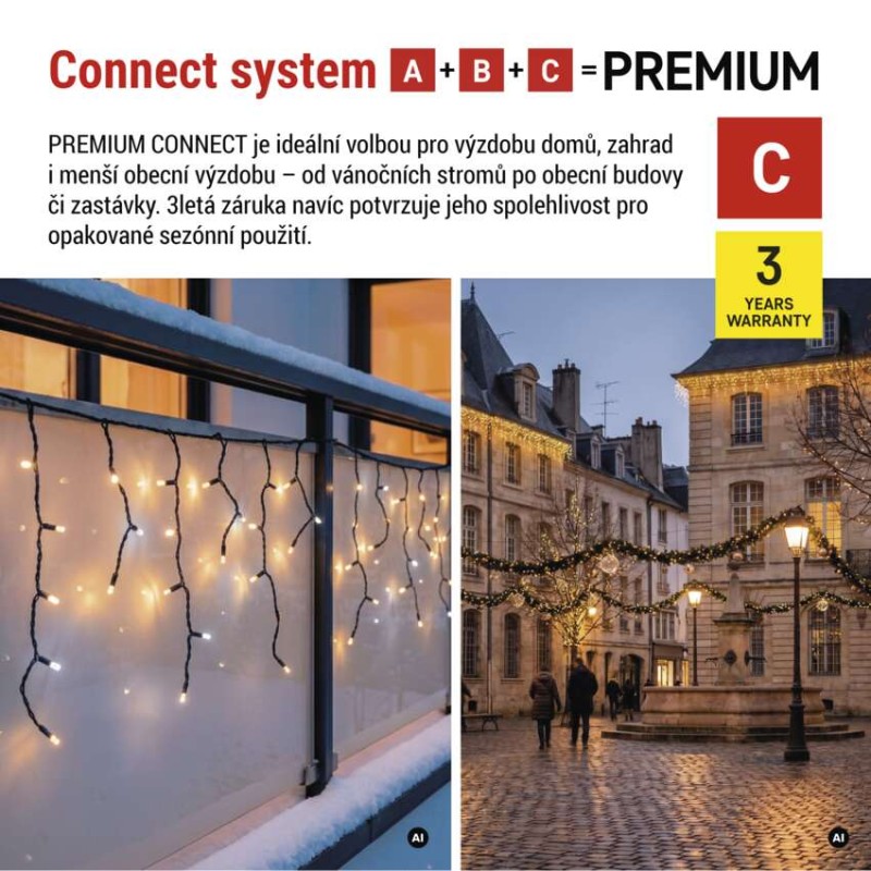 Premium LED spojovací řetěz blikající černý – rampouchy, 3 m, venkovní, teplá/studená bílá