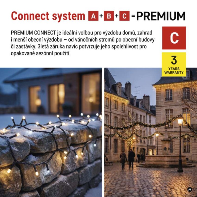 Premium LED spojovací řetěz blikající černý, 10 m, venkovní, teplá/studená bílá