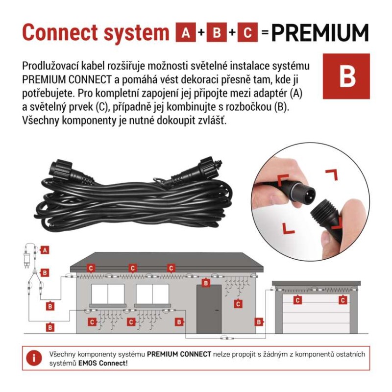 Prodlužovací kabel pro spojovací řetězy Premium černý, 10 m, venkovní i vnitřní