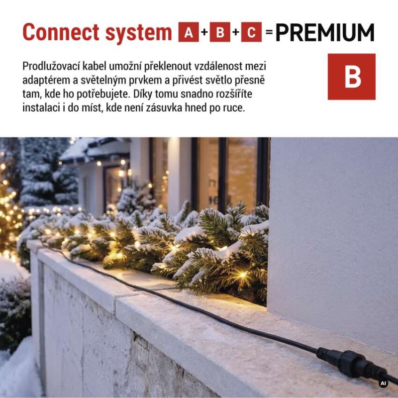 Prodlužovací kabel pro spojovací řetězy Premium černý, 10 m, venkovní i vnitřní
