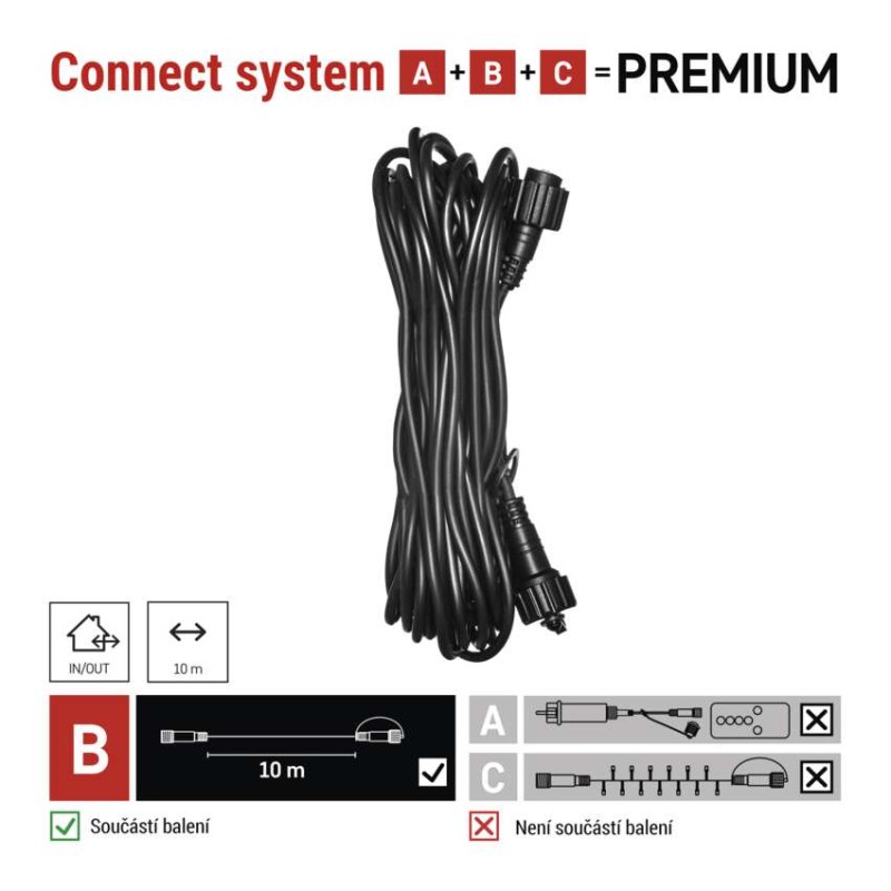 Prodlužovací kabel pro spojovací řetězy Premium černý, 10 m, venkovní i vnitřní