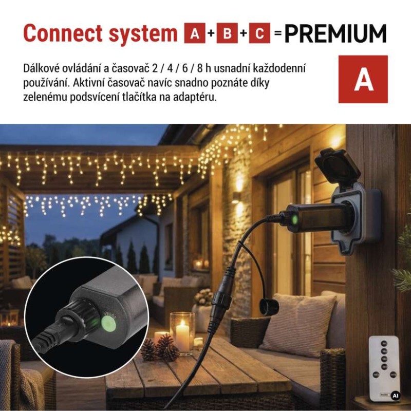 Napájecí zdroj pro vánoční spojovací osvětlení Premium, venkovní i vnitřní, ovladač