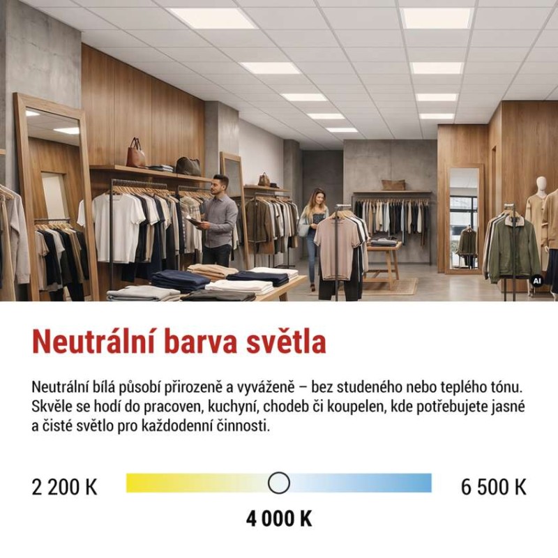 LED panel REXXO backlit 60×60, čtvercový vestavný bílý, 30W neutr. b.