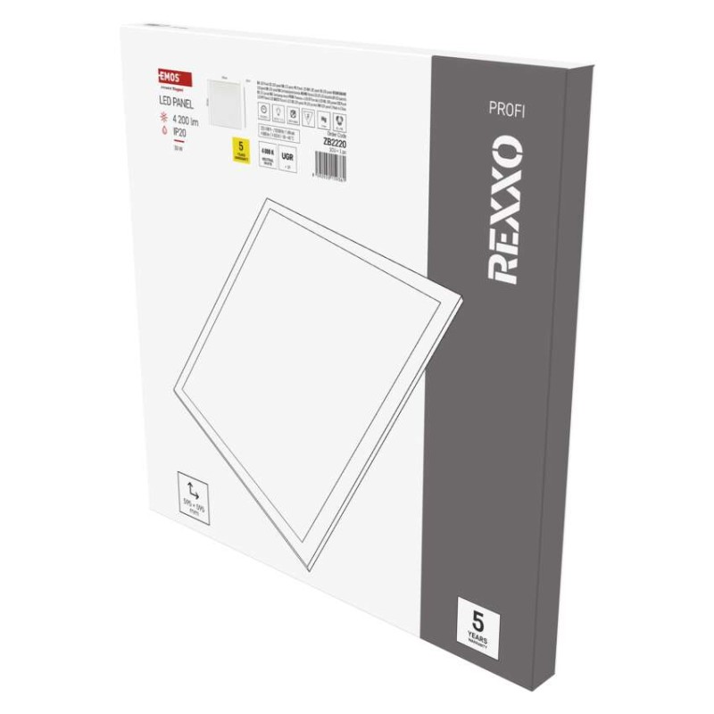 LED panel REXXO backlit 60×60, čtvercový vestavný bílý, 30W neutr. b. UGR